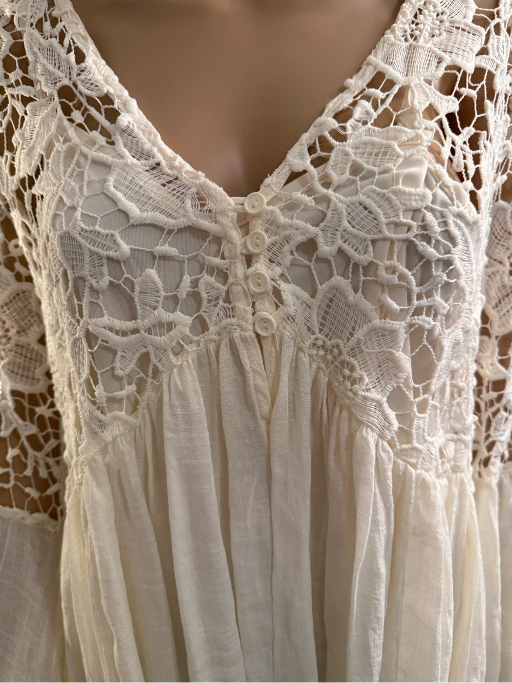 Boho Crochet Lace Ivory Tunic Dress - Picture 2 of 13